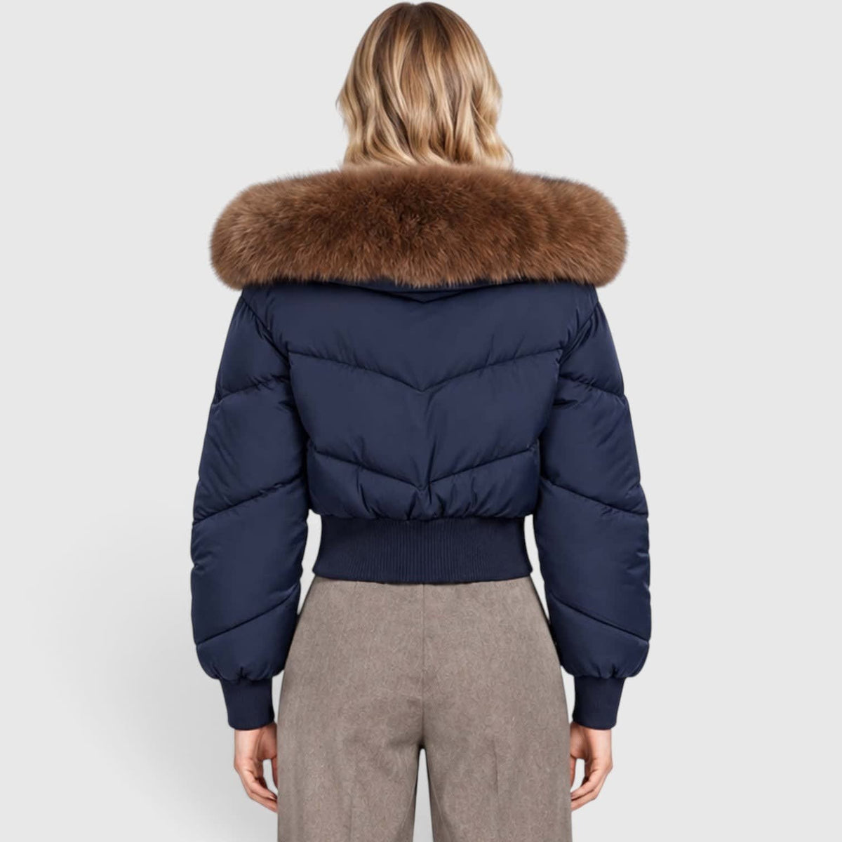 Women's Cropped Puffer Jacket With Fur Trim Hood | Polly_3
