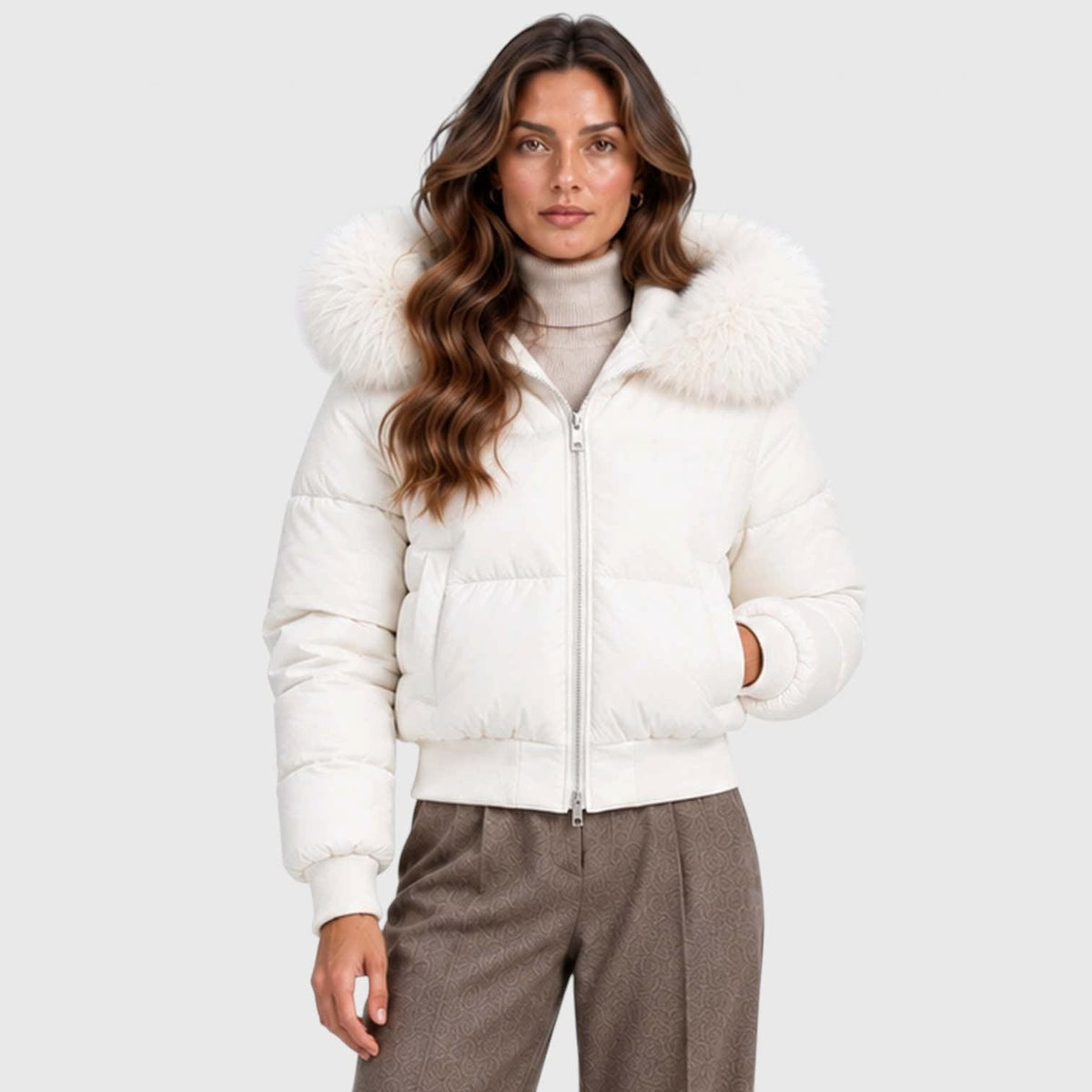 Women's Cropped Faux Fur Puffer Jacket | Greta_13