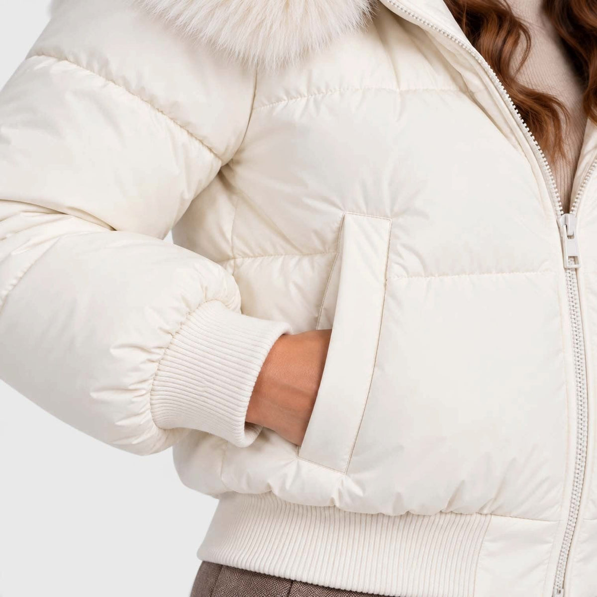 Women's Cropped Faux Fur Puffer Jacket | Greta_14