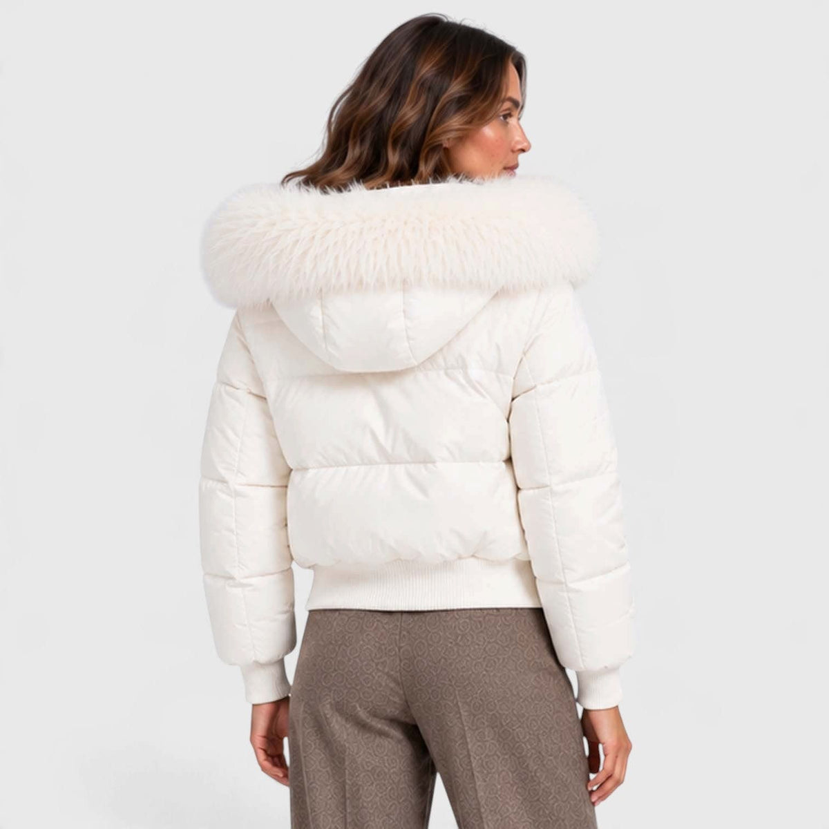 Women's Cropped Faux Fur Puffer Jacket | Greta_15