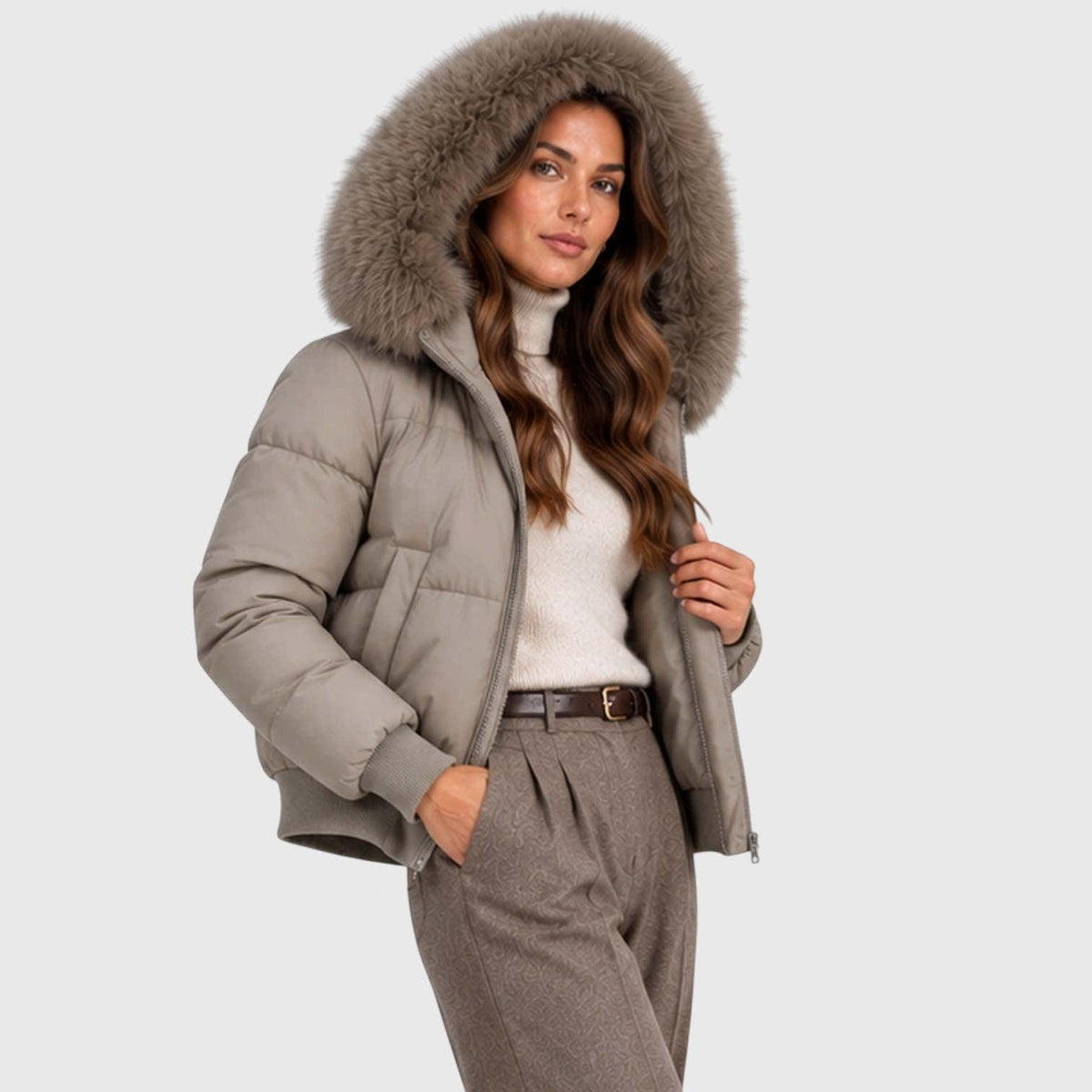 Women's Cropped Faux Fur Puffer Jacket | Greta_4