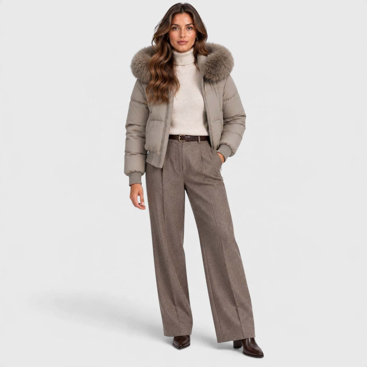 Women's Cropped Faux Fur Puffer Jacket | Greta_6