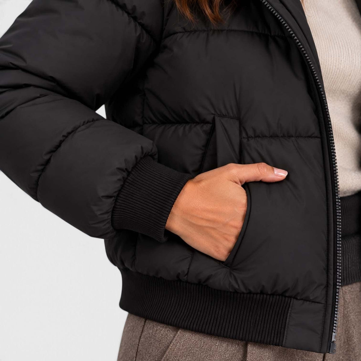 Women's Cropped Faux Fur Puffer Jacket | Greta_9