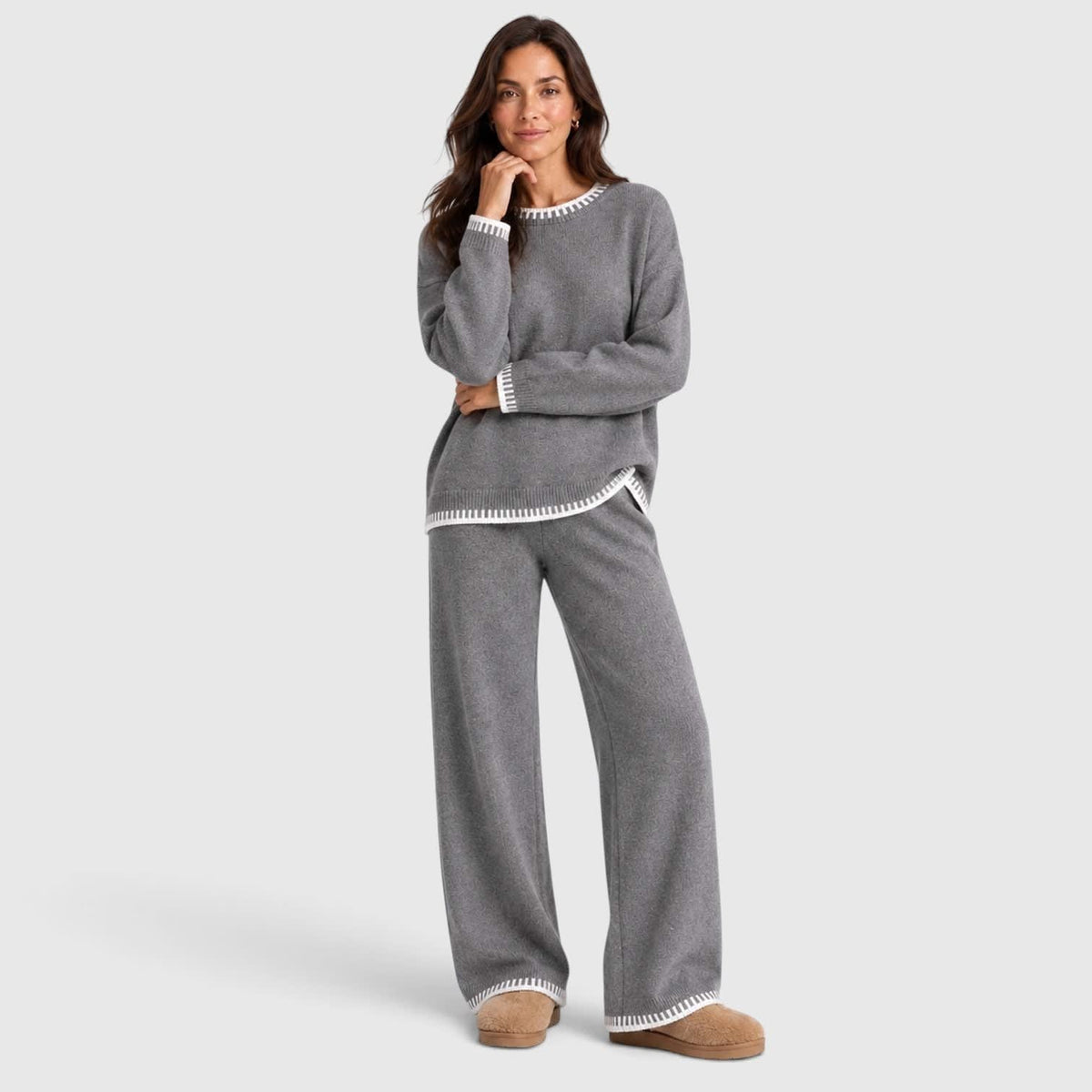 Women's Contrast Stitch Knit Co-ord Set | Octavia_8