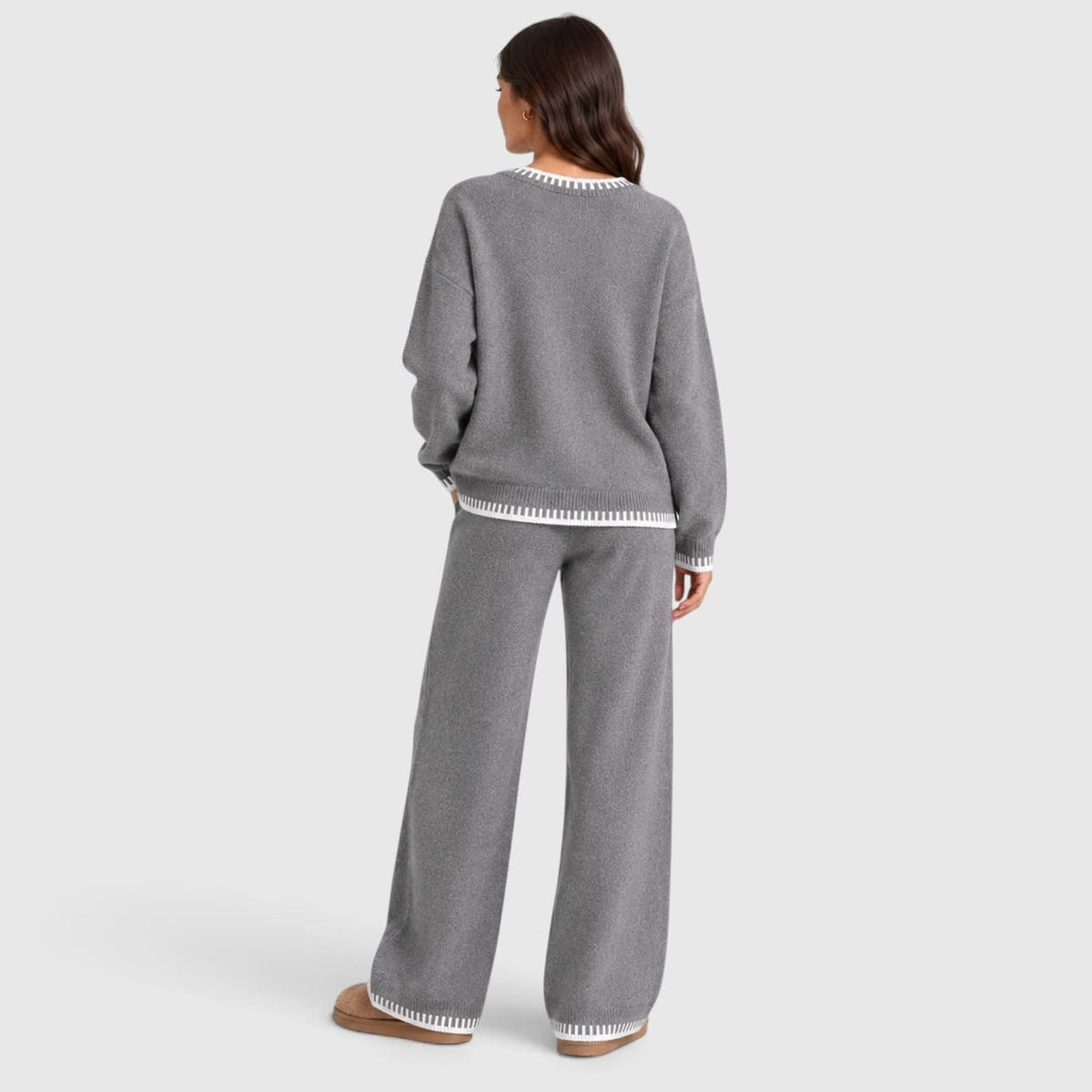 Women's Contrast Stitch Knit Co-ord Set | Octavia_9
