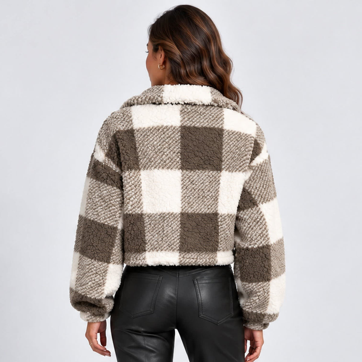 Women's Cropped Checked Teddy Jacket | Evie_2