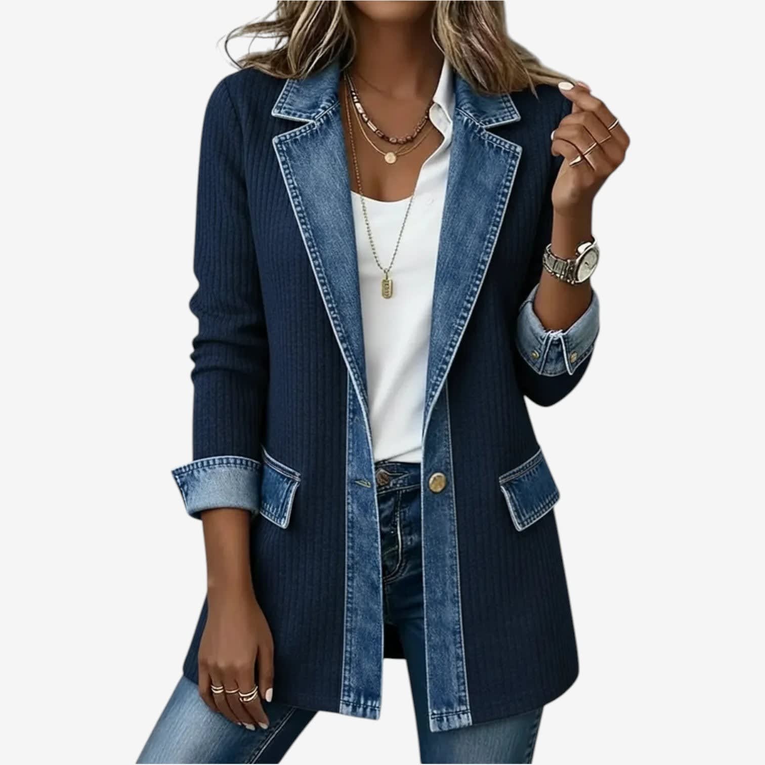 Women's Ribbed Knit Denim Mix Jacket | Skye_7