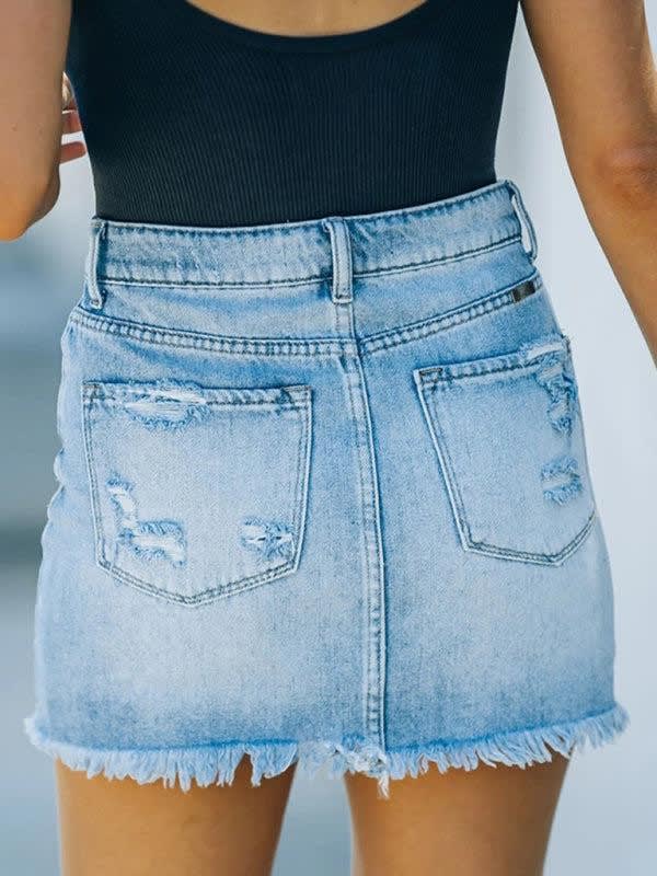 Women's Distressed Denim Mini Skirt | Hermione_4