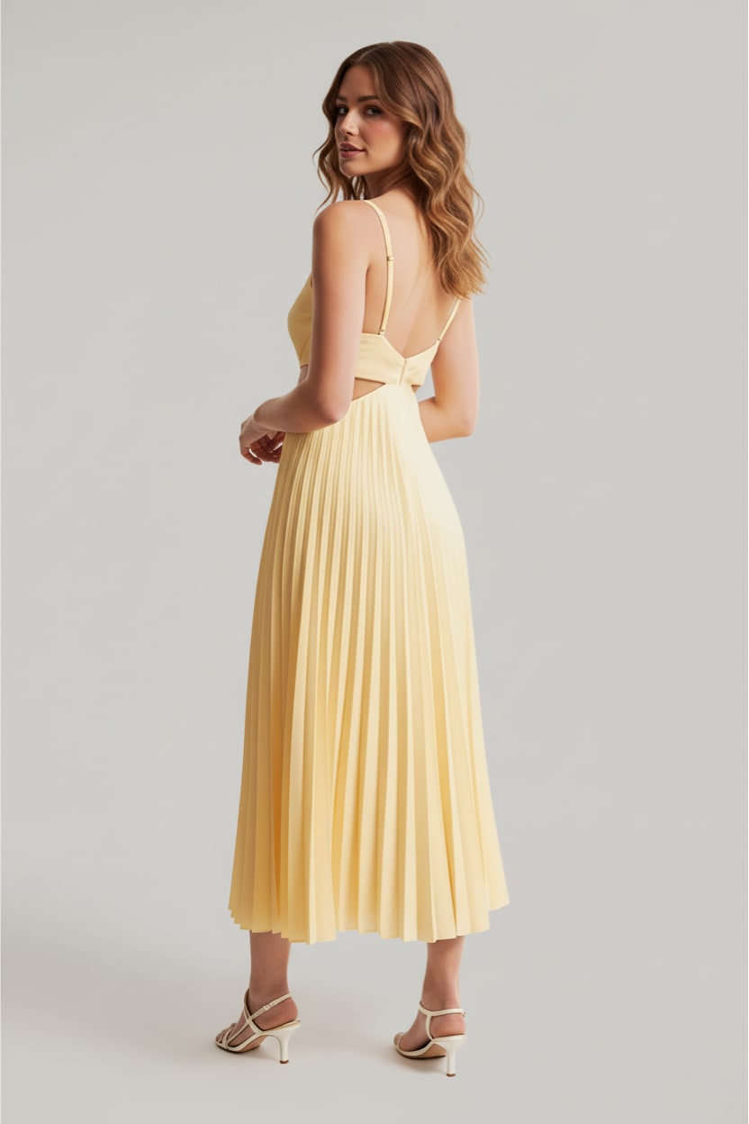 Women's Pleated V-Neck Wedding Guest Midi Dress with Cutout | Alexandra Kelly_3