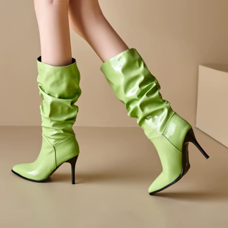 Women's Pleated Mid-Calf Stiletto Boots | Rosen_10