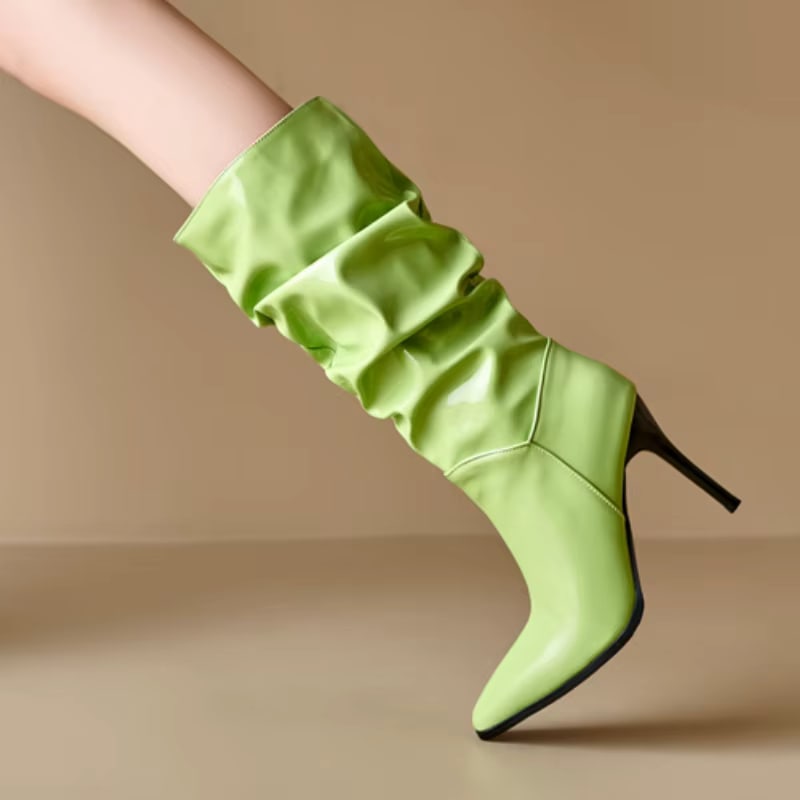 Women's Pleated Mid-Calf Stiletto Boots | Rosen_8