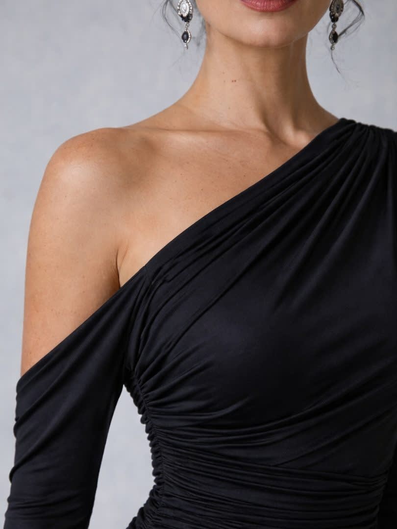 Women's One Shoulder Ruched Maxi Dress | Faye_4