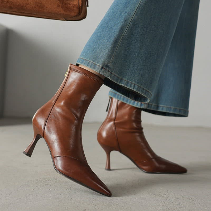 Women's Leather Pointed Toe Ankle Boots | Iseult_1