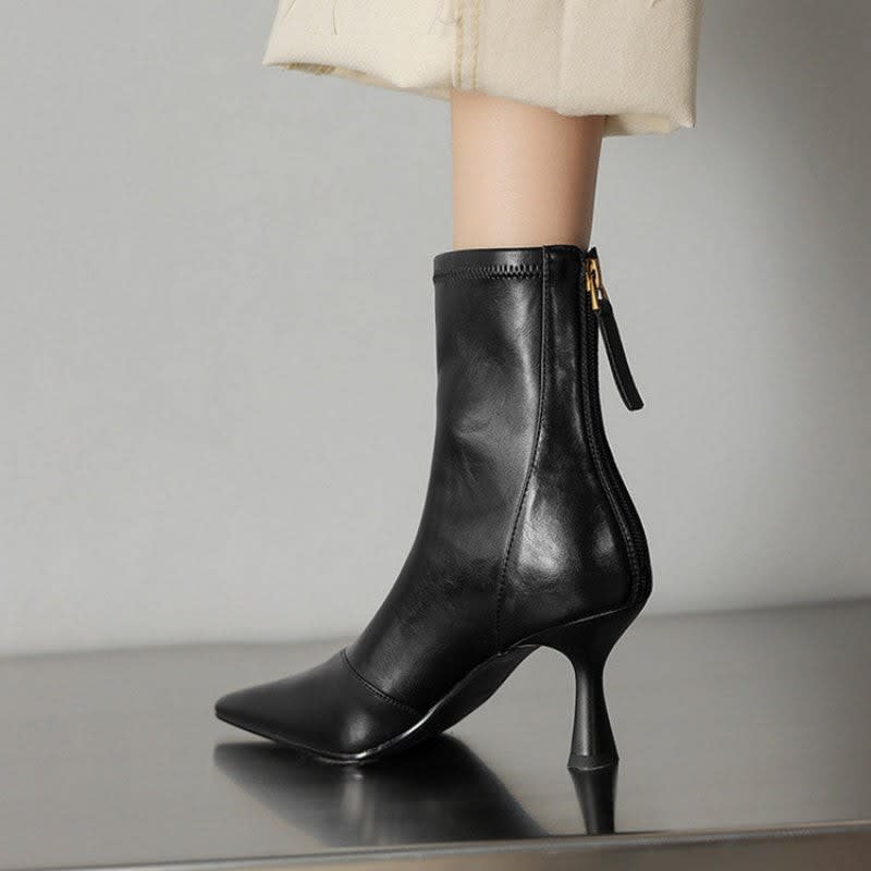 Women's Leather Pointed Toe Ankle Boots | Iseult_8