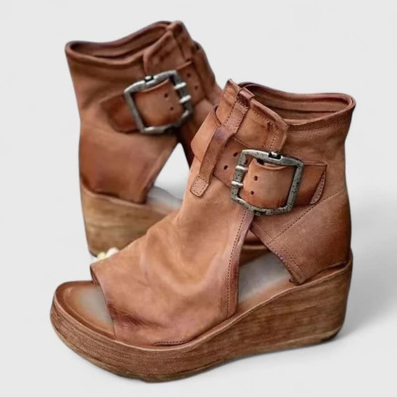 Women's Peep Toe Wedge Ankle Boots | Emilia_1