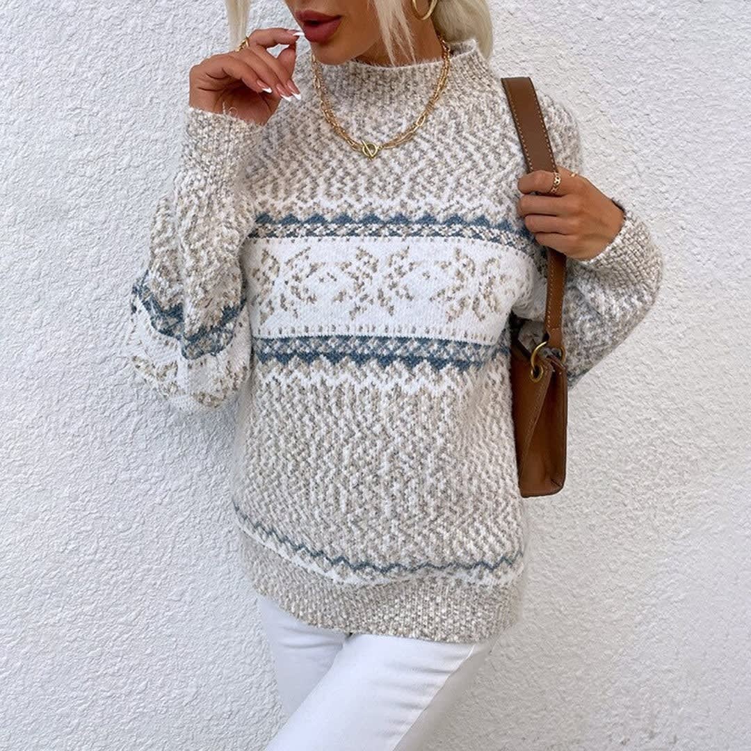 Women's Snowflake Fair Isle Mock Neck Jumper | Lana_5
