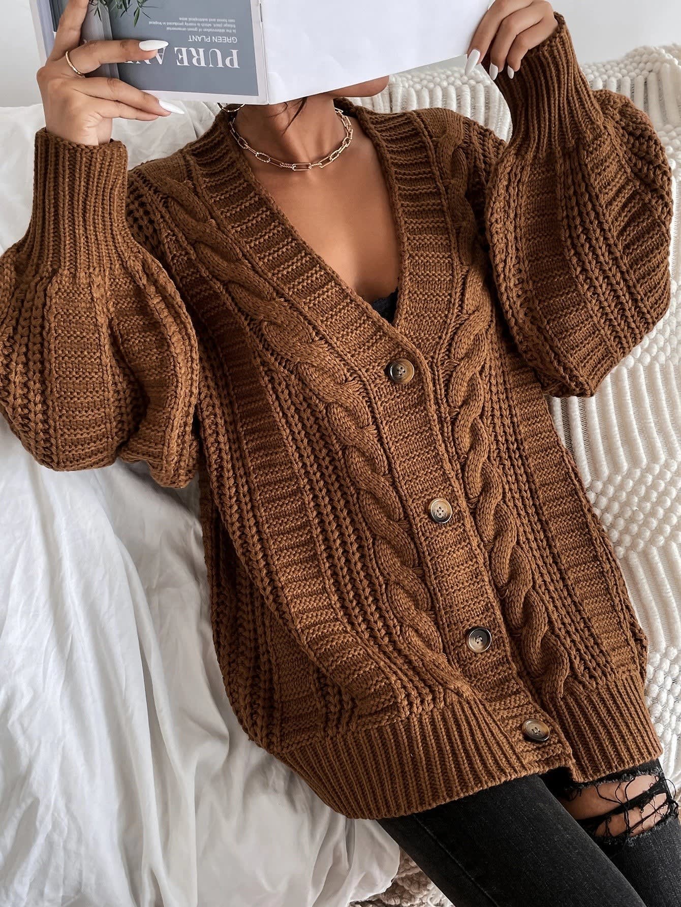 Women's Oversized Cable Knit Cardigan | Gwen_3