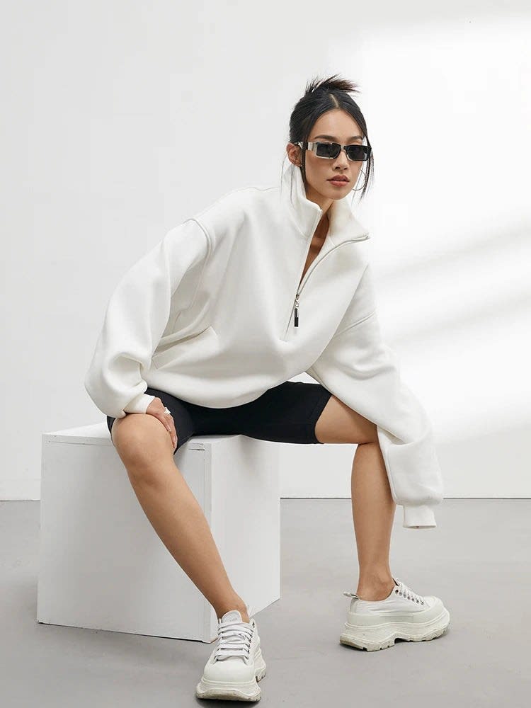 Women's Oversized Half Zip Sweatshirt | Flossie_4