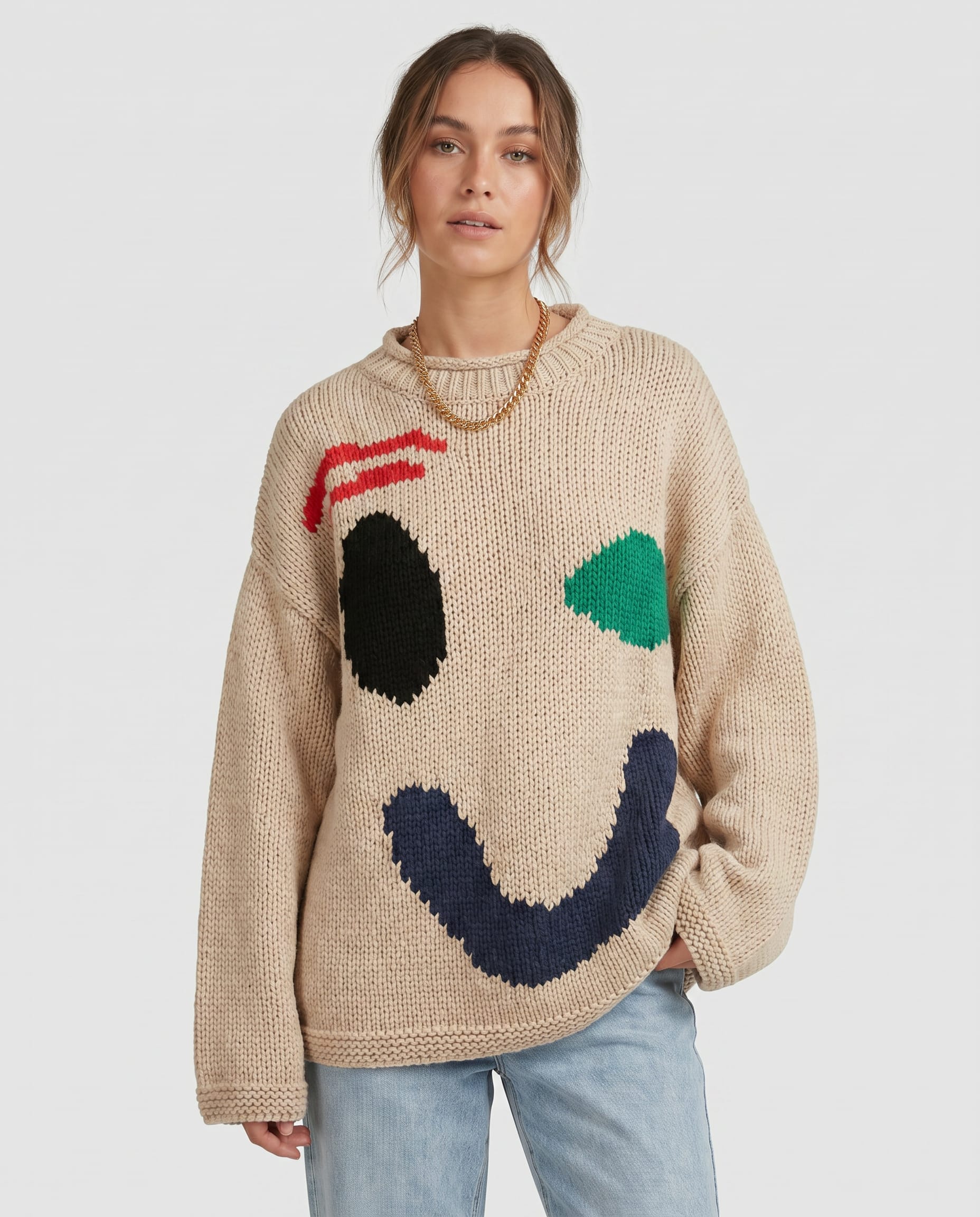 Women's Oversized Smiley Face Jumper | Kathleen_3