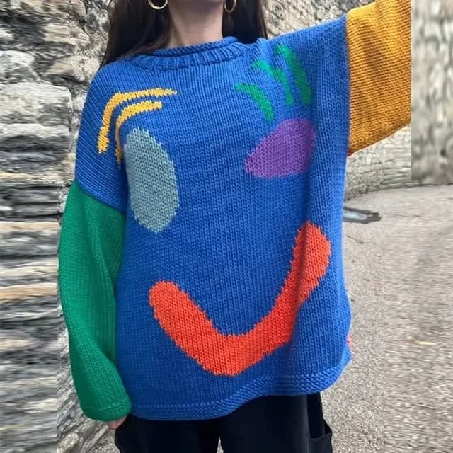 Women's Oversized Smiley Face Jumper | Kathleen_7