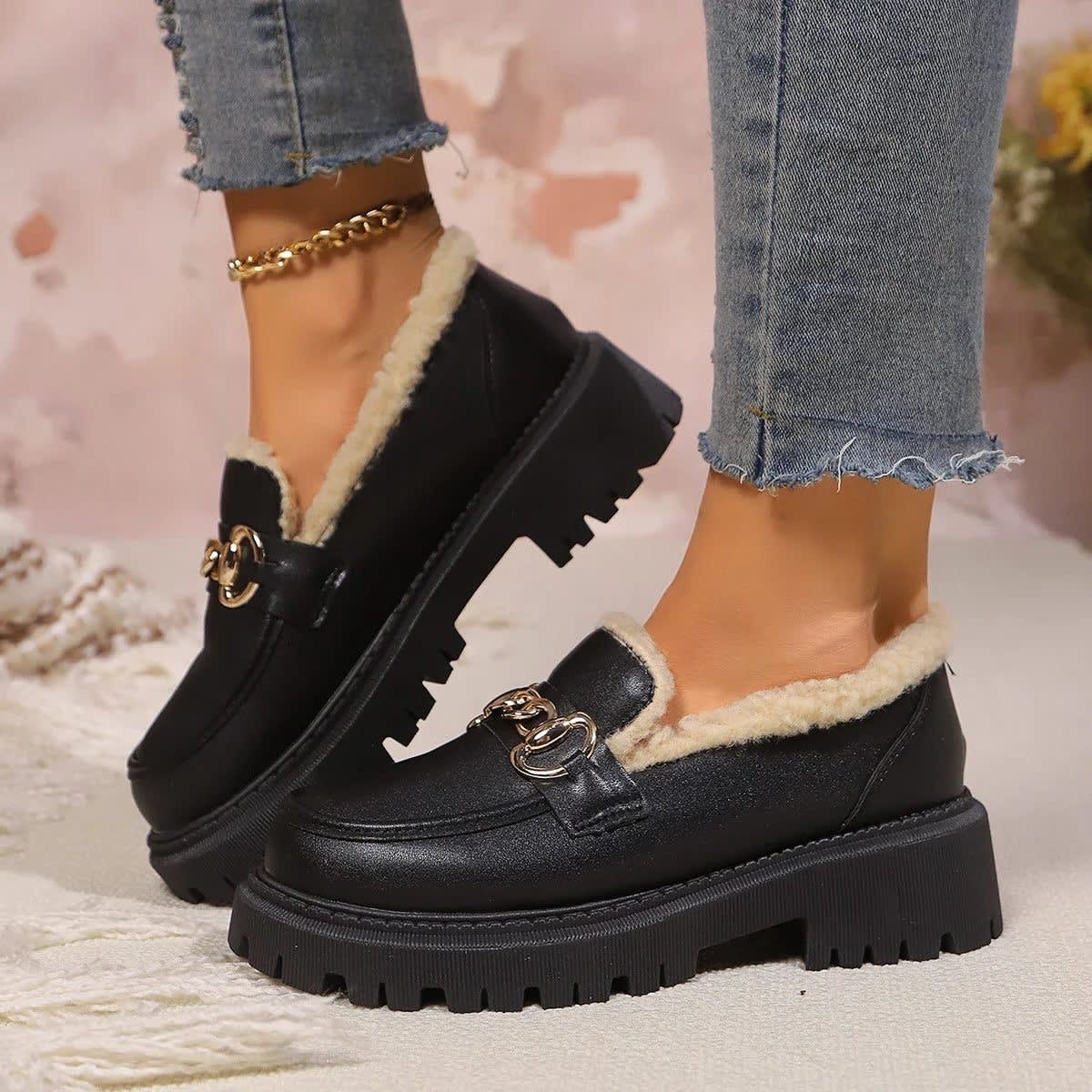 Women's Fleece Lined Platform Loafers | Eiluned_3