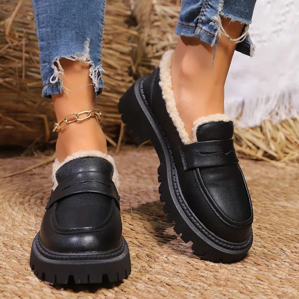 Women's Fleece Lined Platform Loafers | Eiluned_5