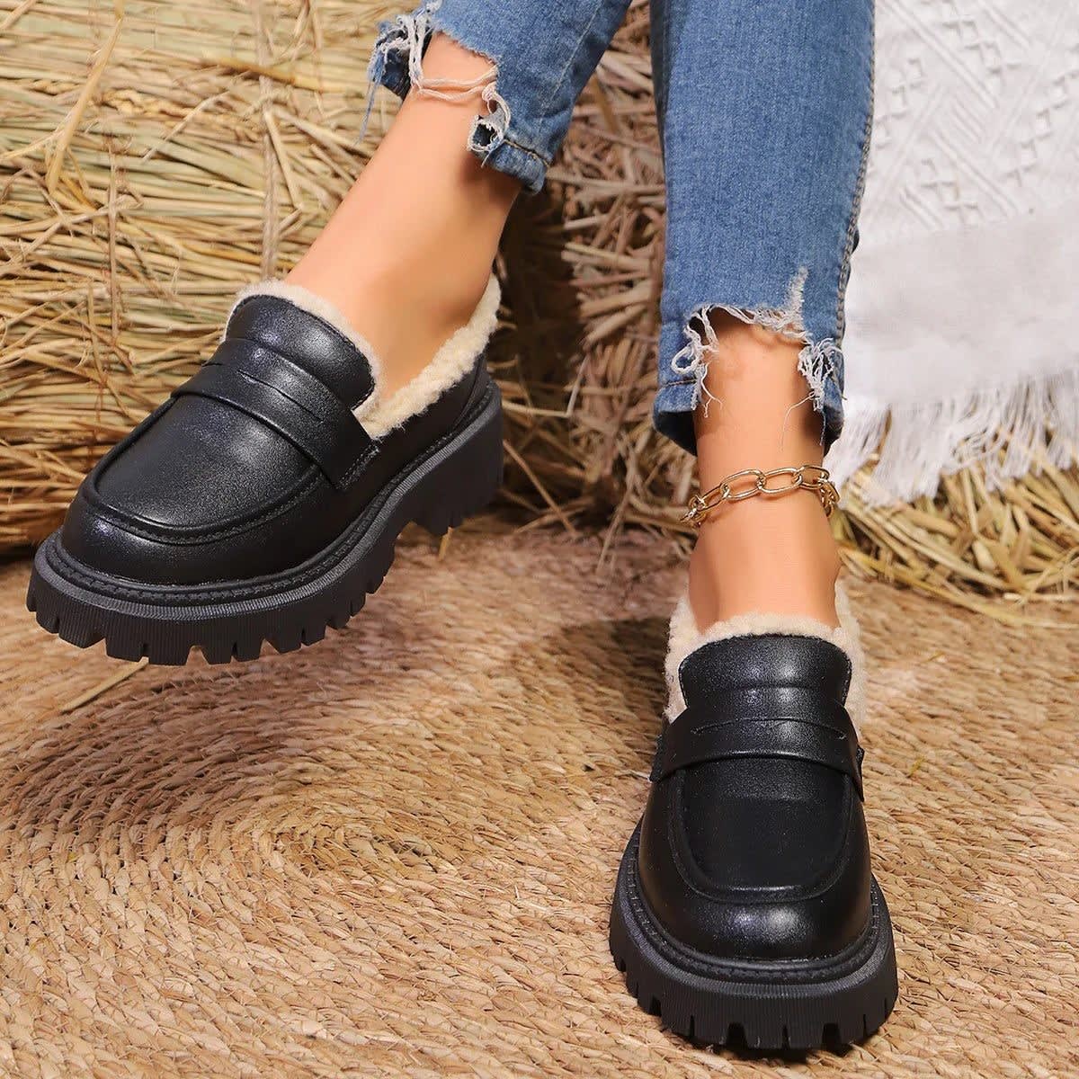 Women's Fleece Lined Platform Loafers | Eiluned_6