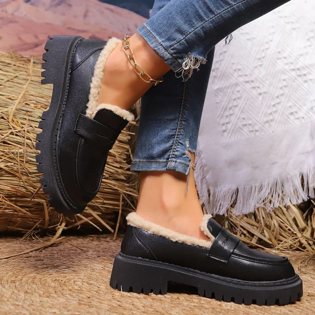 Women's Fleece Lined Platform Loafers | Eiluned_7