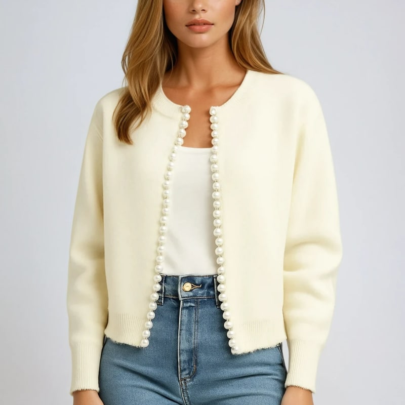 Women's Pearl Trim Knit Cardigan | Demelza_1