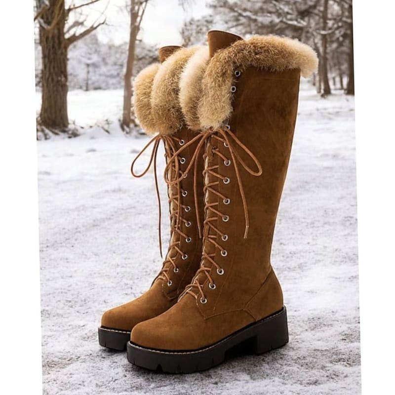 Women's Faux Suede Lace-Up Fur Cuff Snow Boots | Naomi_1
