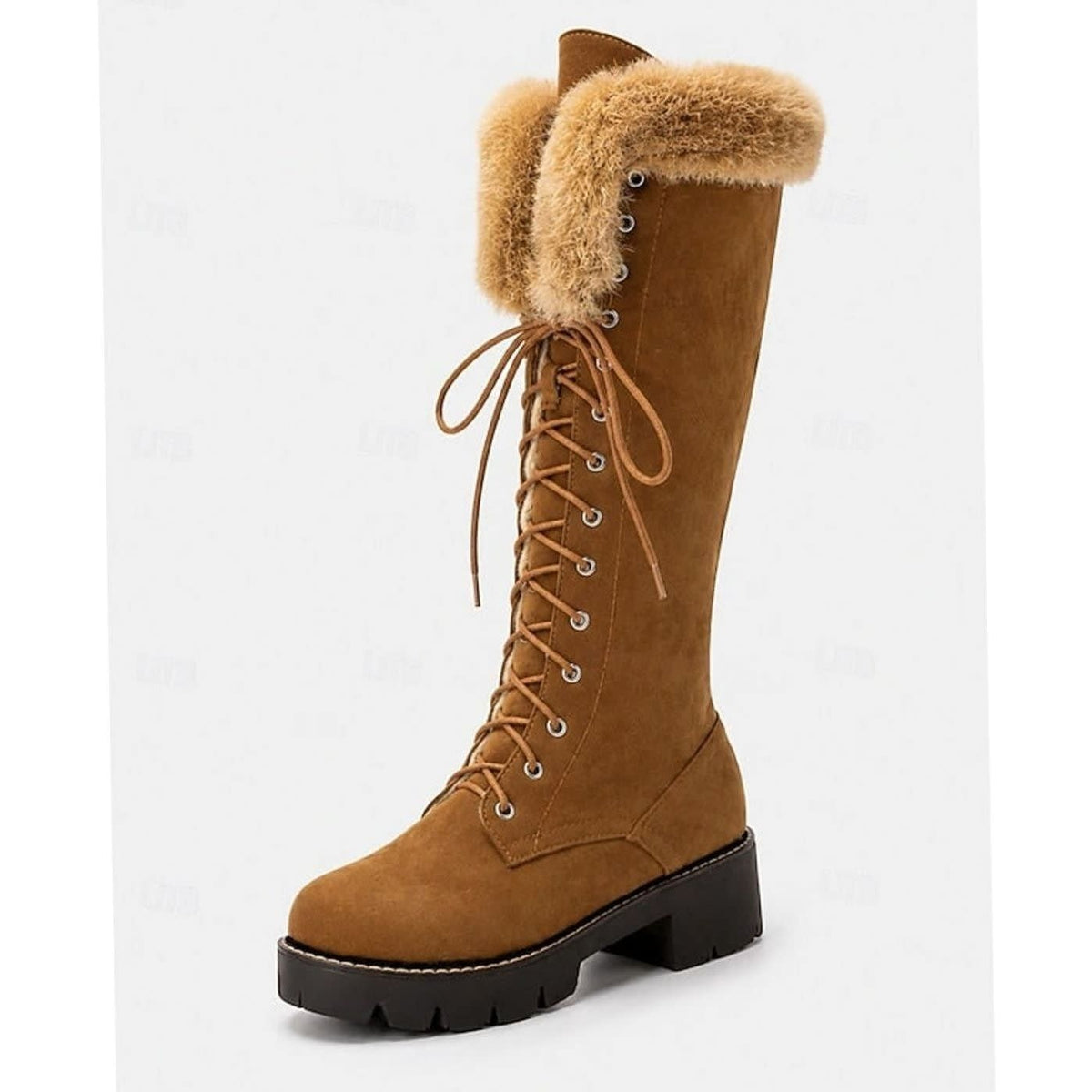 Women's Faux Suede Lace-Up Fur Cuff Snow Boots | Naomi_5