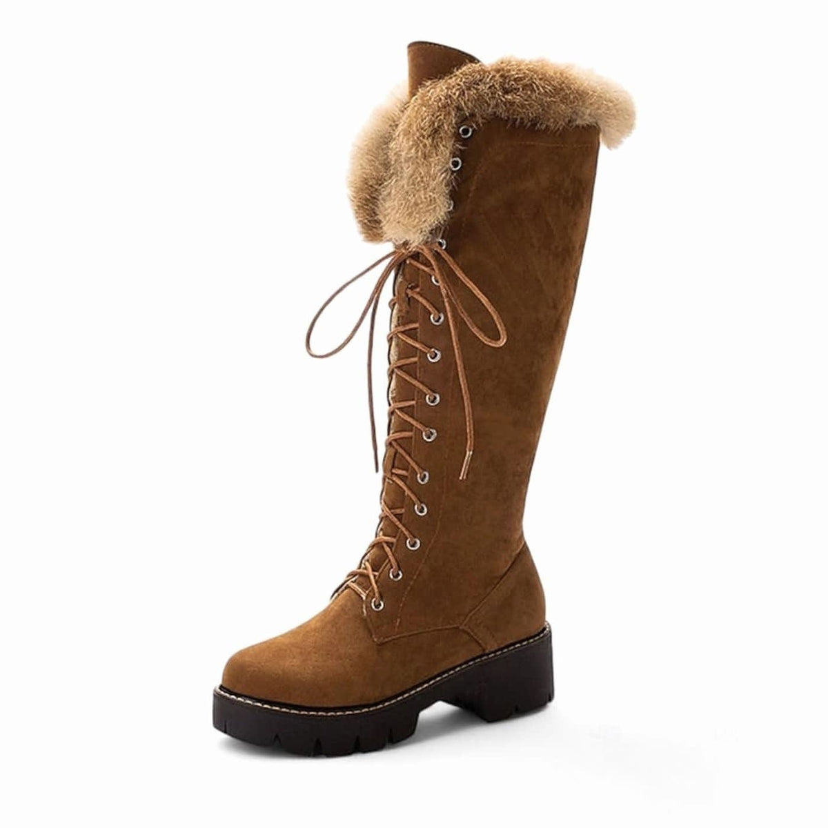 Women's Faux Suede Lace-Up Fur Cuff Snow Boots | Naomi_6