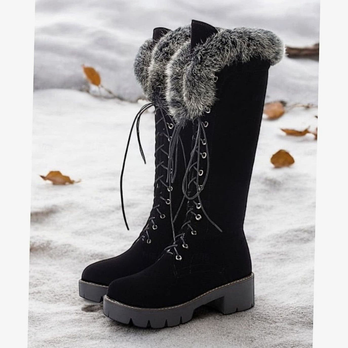 Women's Faux Suede Lace-Up Fur Cuff Snow Boots | Naomi_8