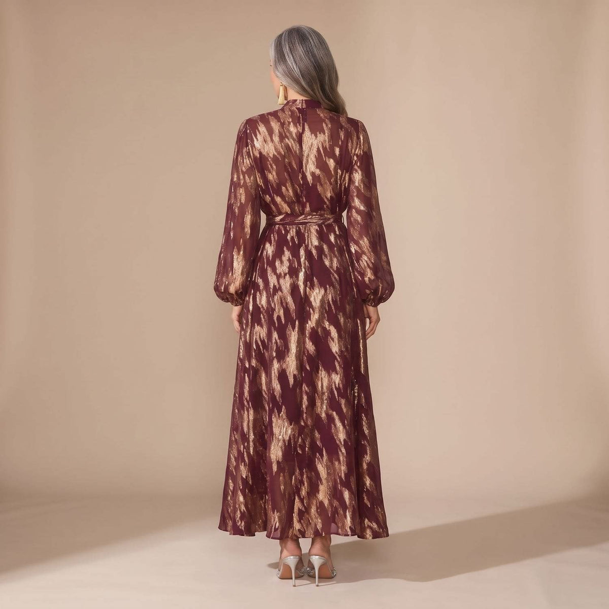Women's Metallic Button Front Maxi Party Dress | Sarah_2