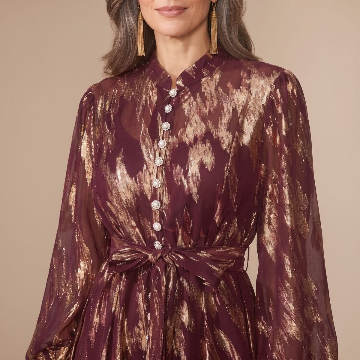 Women's Metallic Button Front Maxi Party Dress | Sarah_3