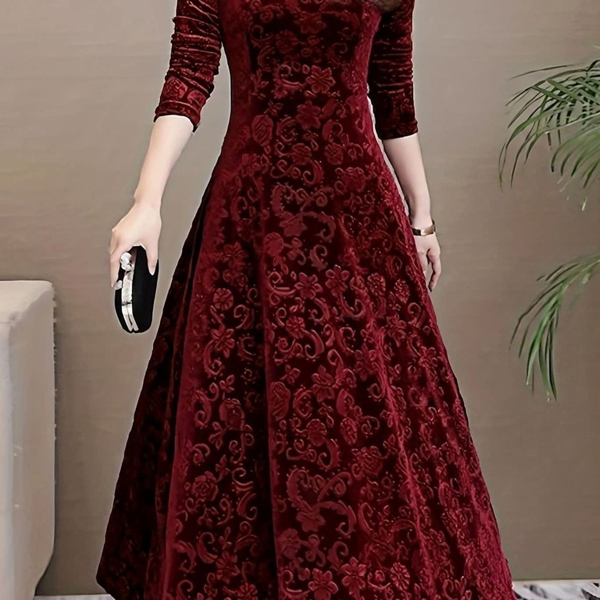 Women's Velvet Floral Midi Party Dress | Isabel_10