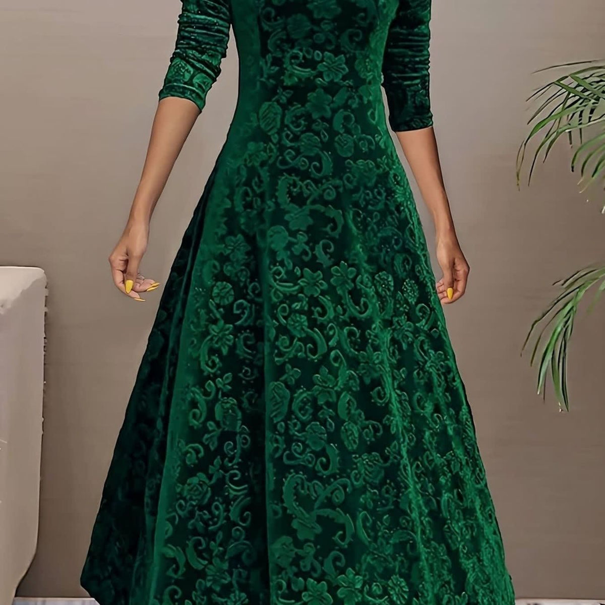 Women's Velvet Floral Midi Party Dress | Isabel_11