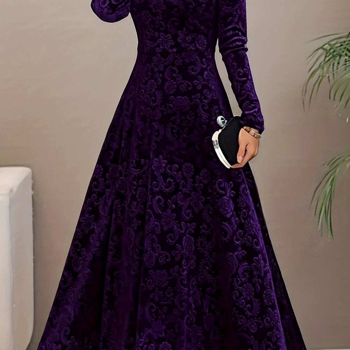 Women's Velvet Floral Midi Party Dress | Isabel_12