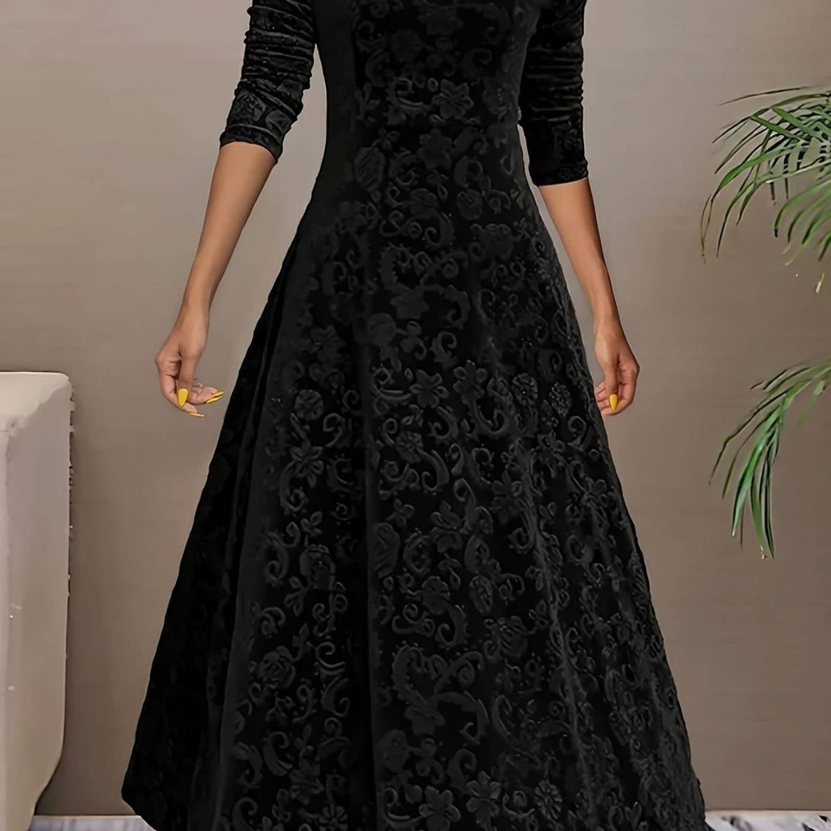 Women's Velvet Floral Midi Party Dress | Isabel_13