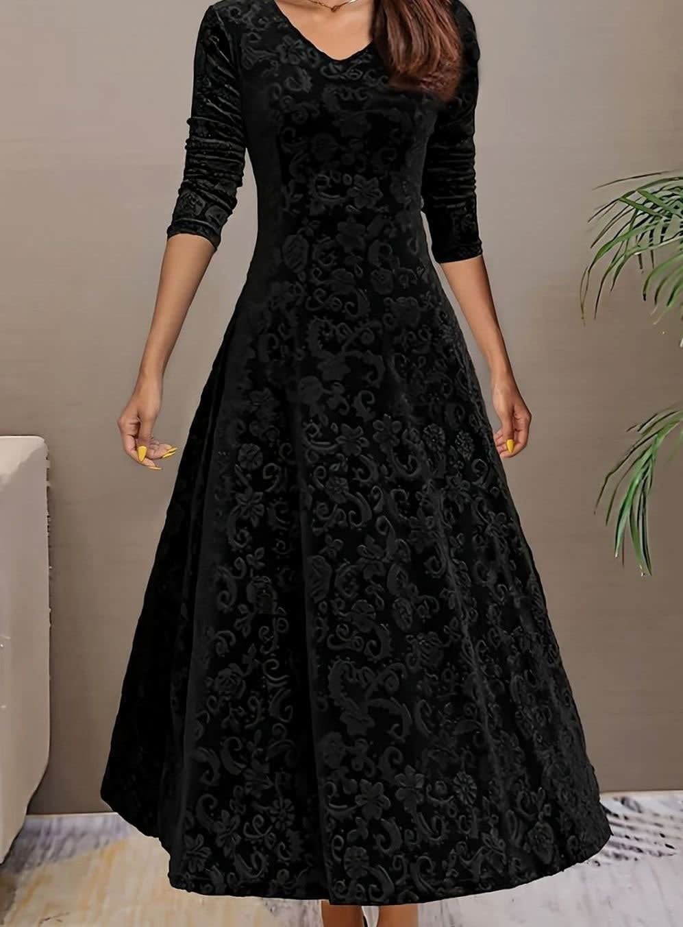 Women's Velvet Floral Midi Party Dress | Isabel_4