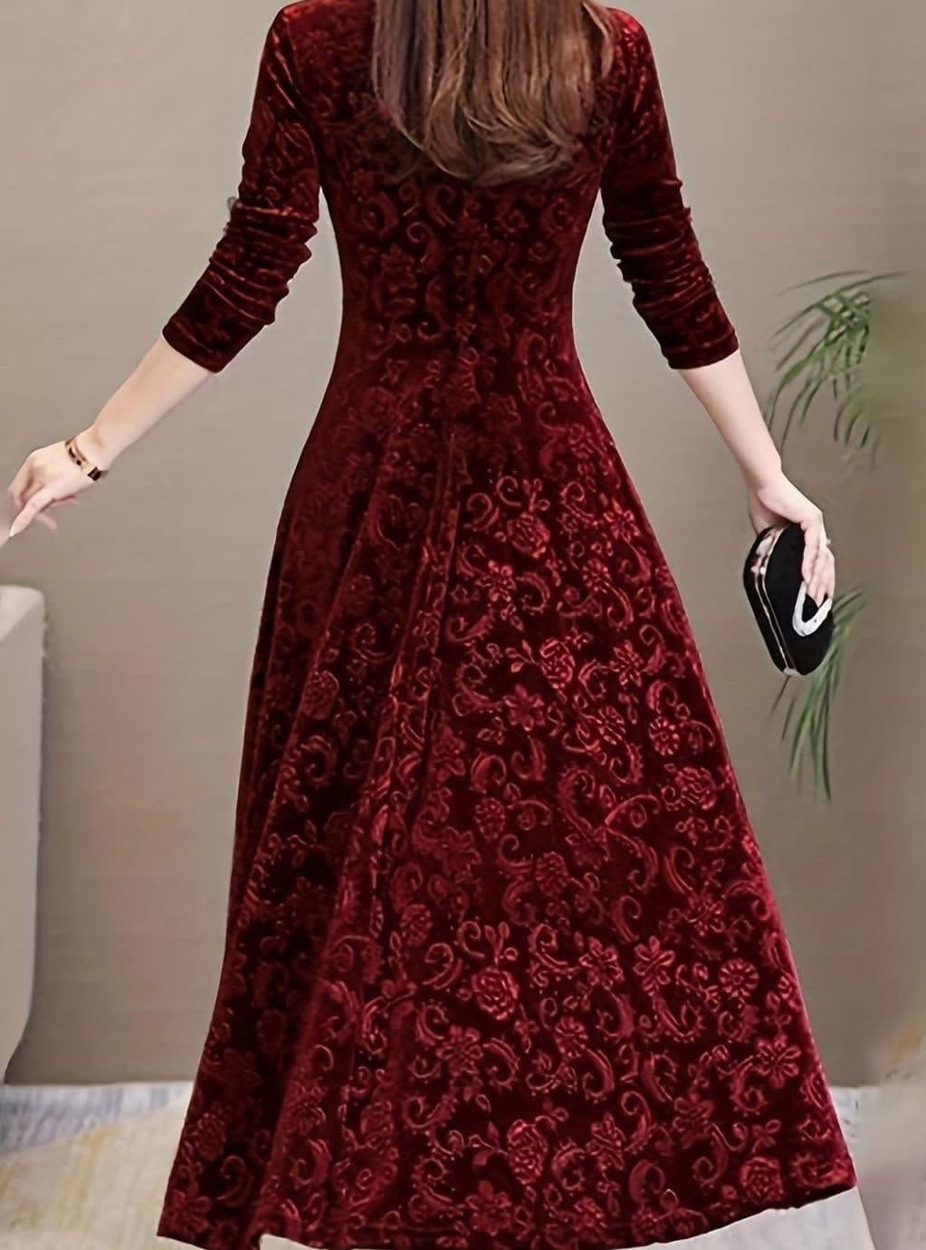 Women's Velvet Floral Midi Party Dress | Isabel_5
