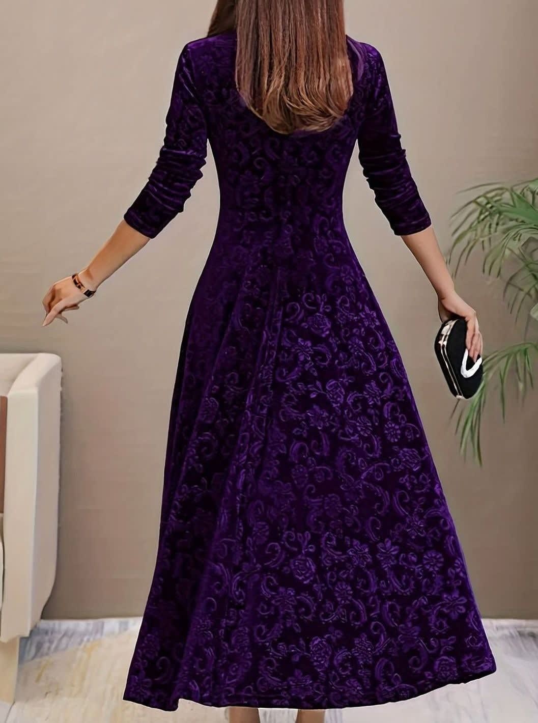 Women's Velvet Floral Midi Party Dress | Isabel_6