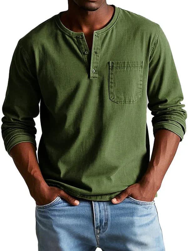 Men's Cotton Long Sleeve Henley Shirt | Clifford_2
