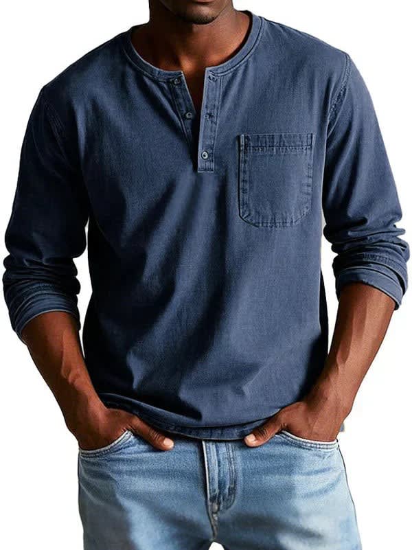 Men's Cotton Long Sleeve Henley Shirt | Clifford_3