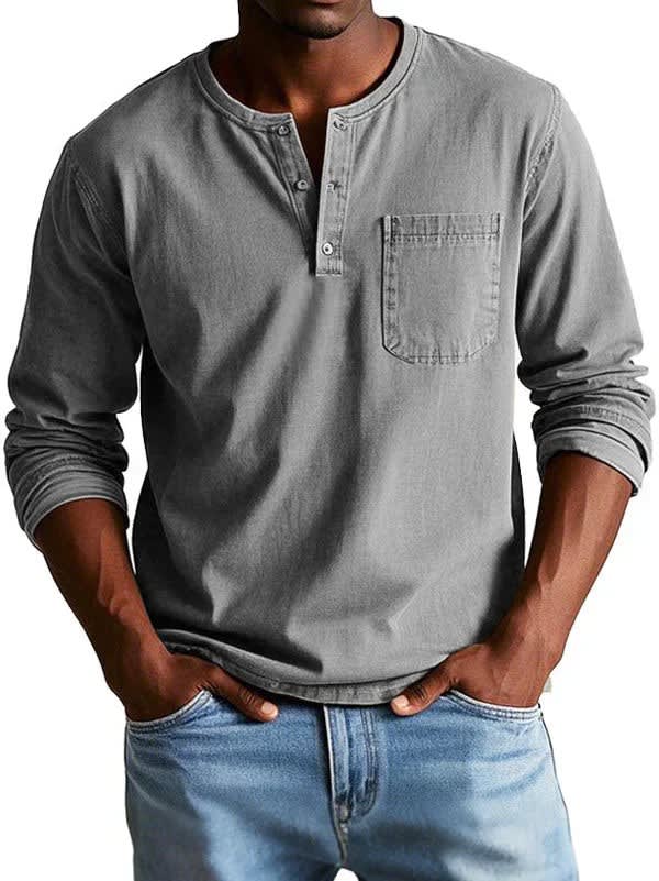 Men's Cotton Long Sleeve Henley Shirt | Clifford_4