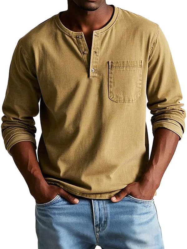 Men's Cotton Long Sleeve Henley Shirt | Clifford_7
