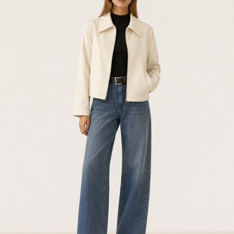 Women's Classic Moto Biker Jacket with Zip Front | Emily Myers_1