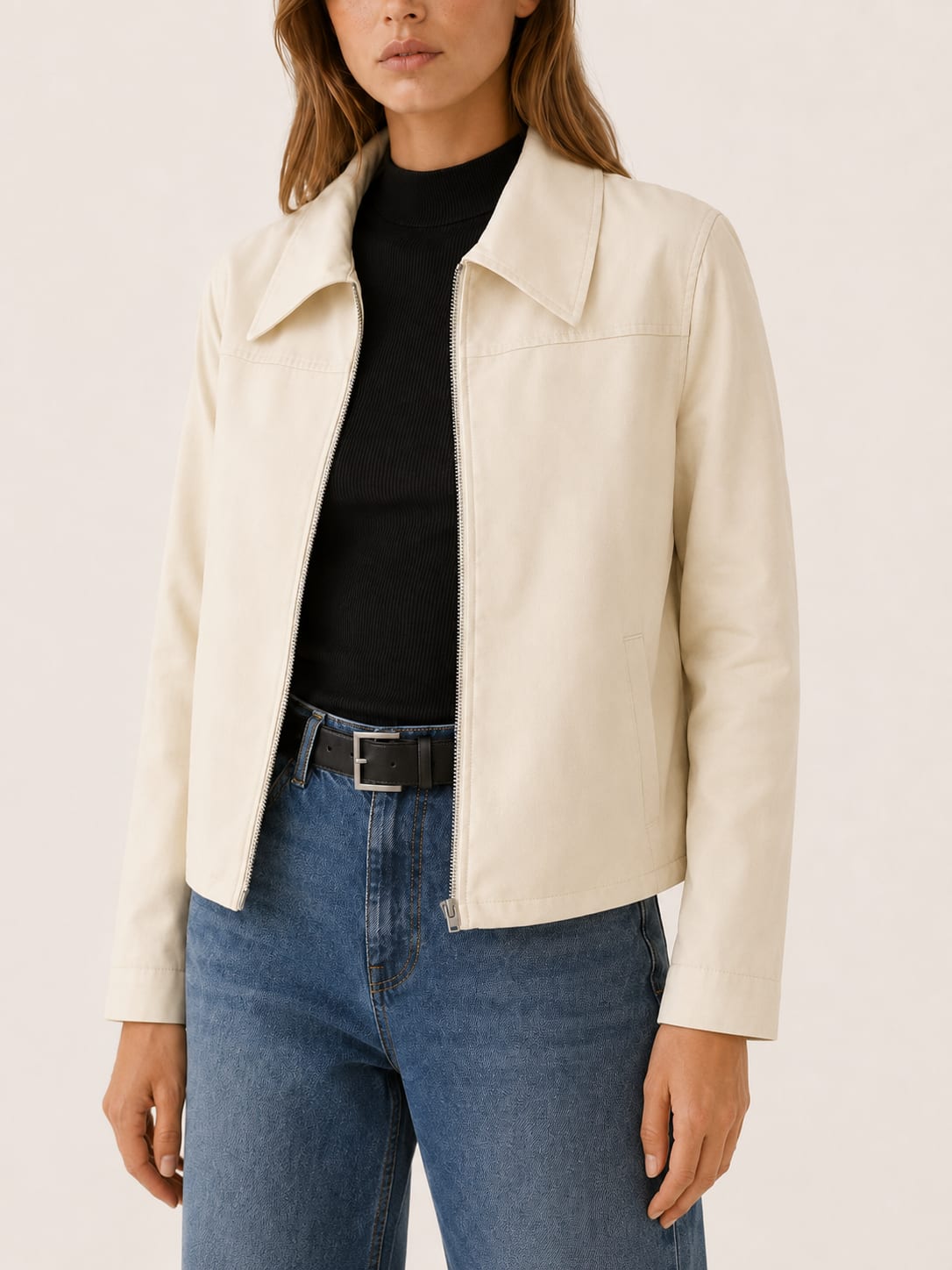 Women's Classic Moto Biker Jacket with Zip Front | Emily Myers_4