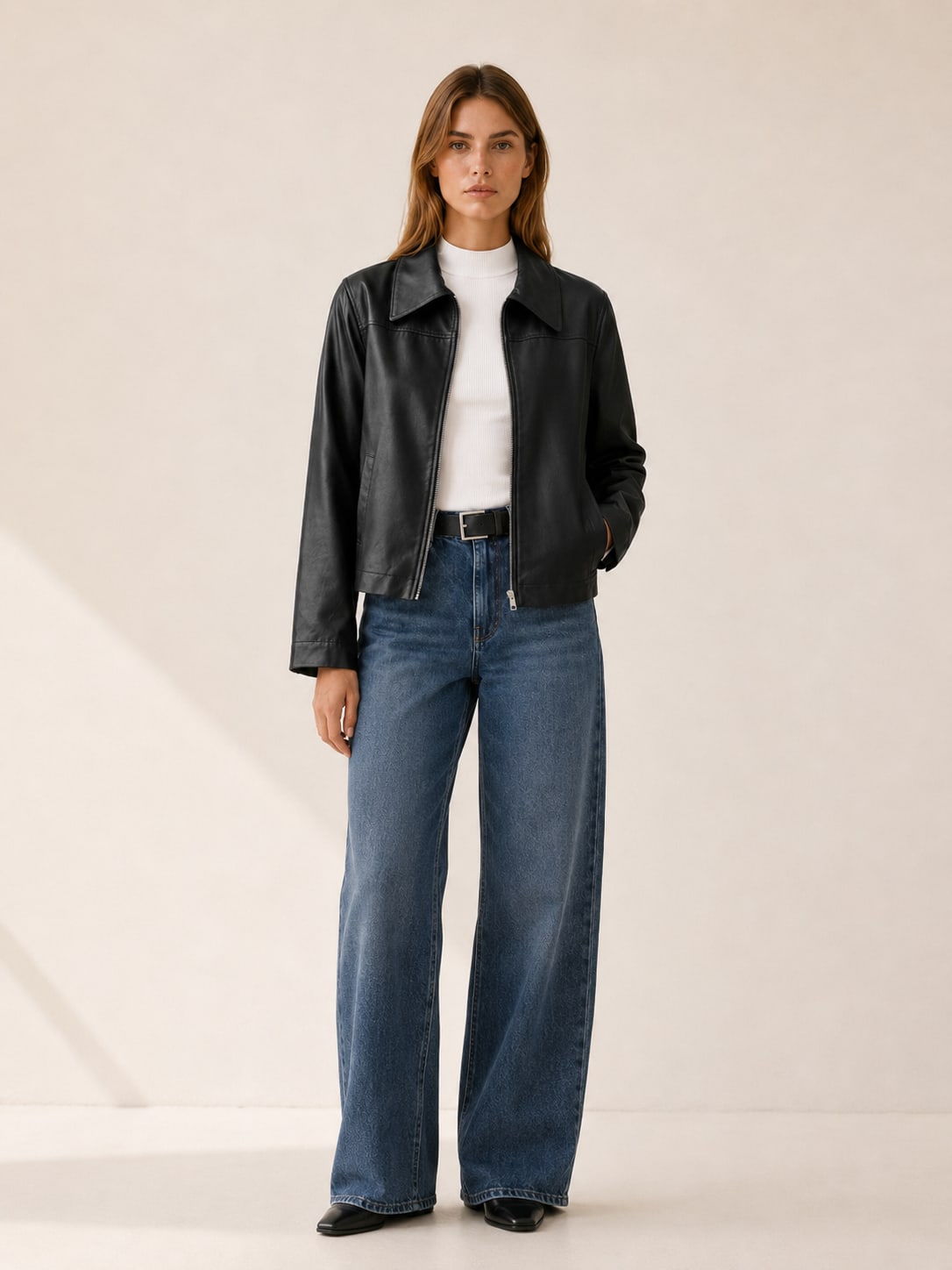 Women's Classic Moto Biker Jacket with Zip Front | Emily Myers_7
