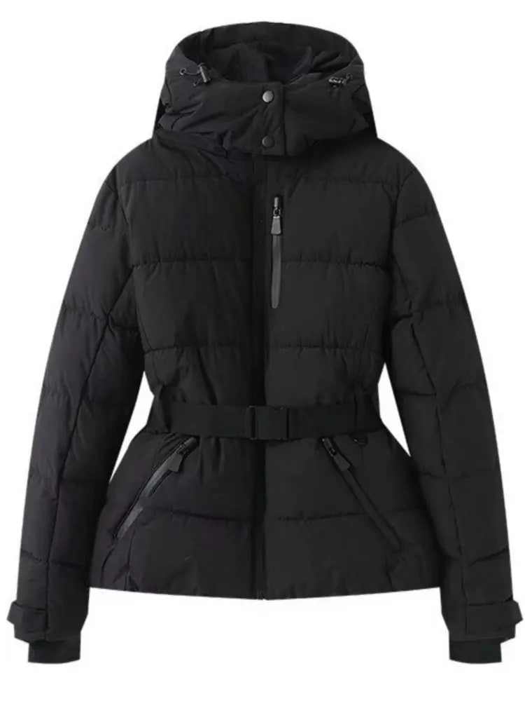 Women's Belted Quilted Puffer Ski Jacket For Winter | Alice_2